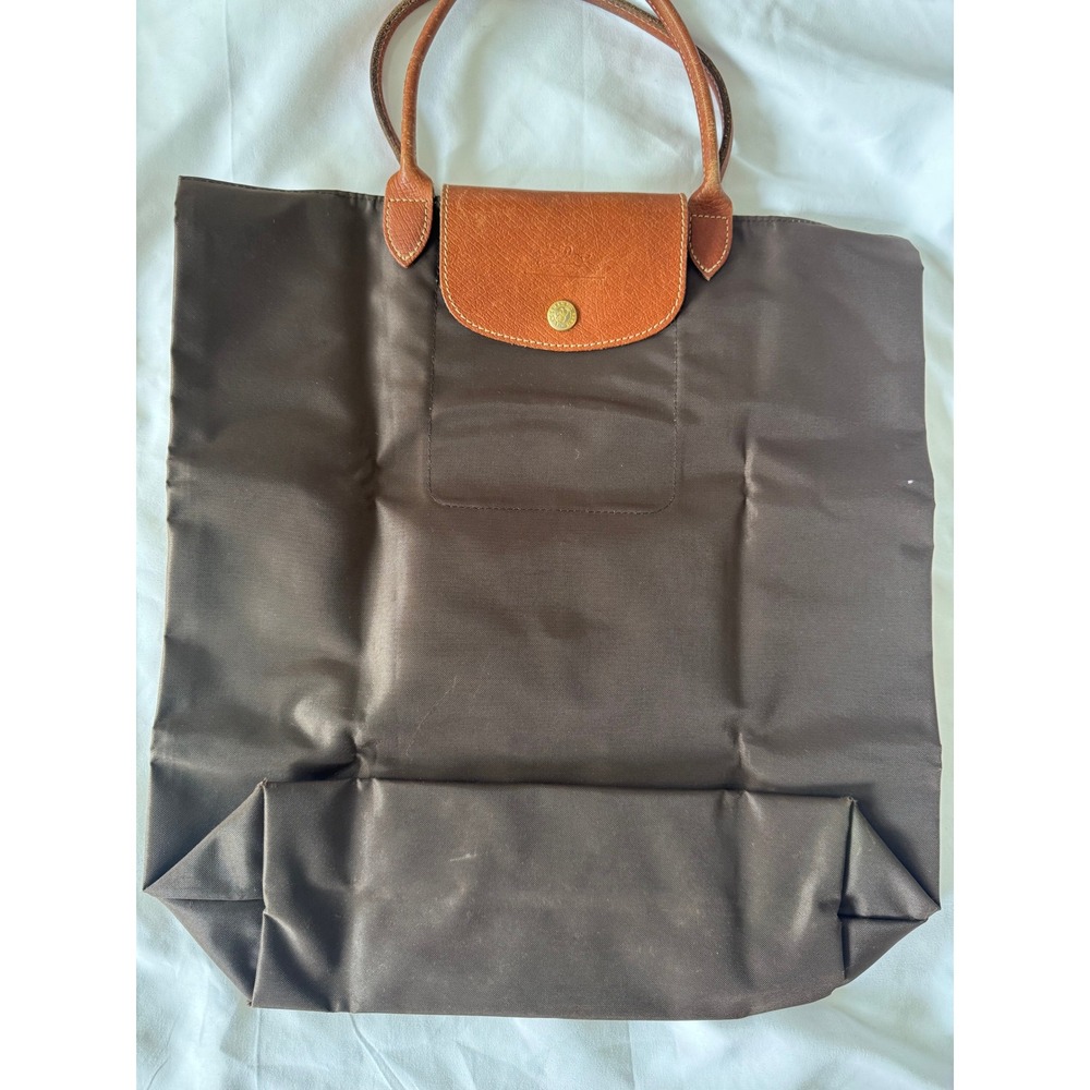 Longchamp Le Pliage Brown Nylon Leather Trim Tote Bag Medium  Bag#853